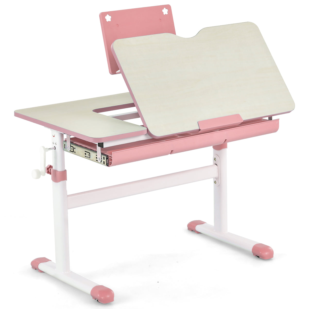 Pink Height-Adjustable Kids Desk with Tilt Desktop & Book Stand