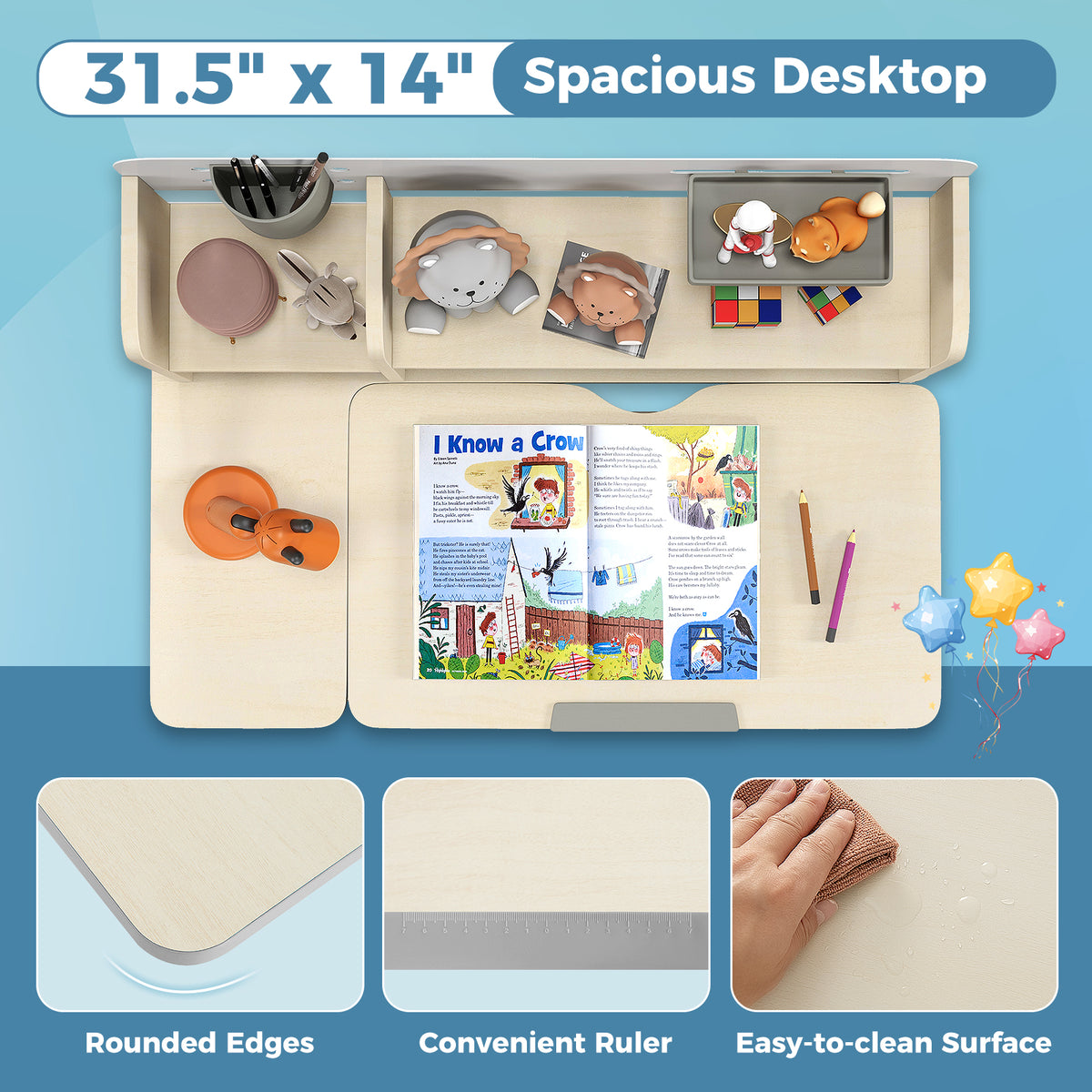 Kids Study Desk with Tilt-Adjustable Desktop, Height & Angle Adjustable, Gray - Perfect for 3-12 Years Old