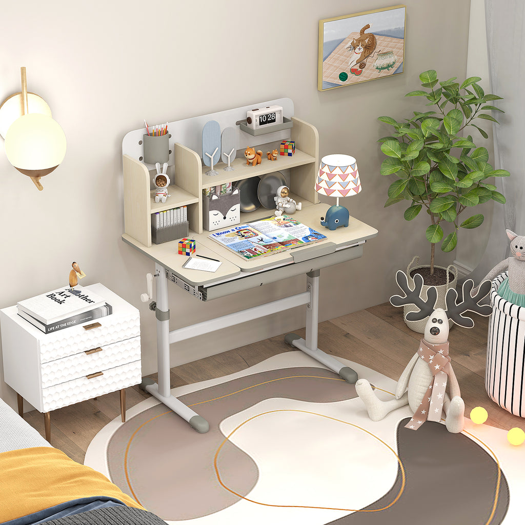 Kids Study Desk with Tilt-Adjustable Desktop, Height & Angle Adjustable, Gray - Perfect for 3-12 Years Old