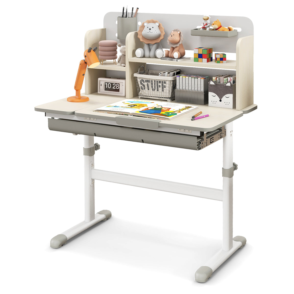 Kids Study Desk with Tilt-Adjustable Desktop, Height & Angle Adjustable, Gray - Perfect for 3-12 Years Old