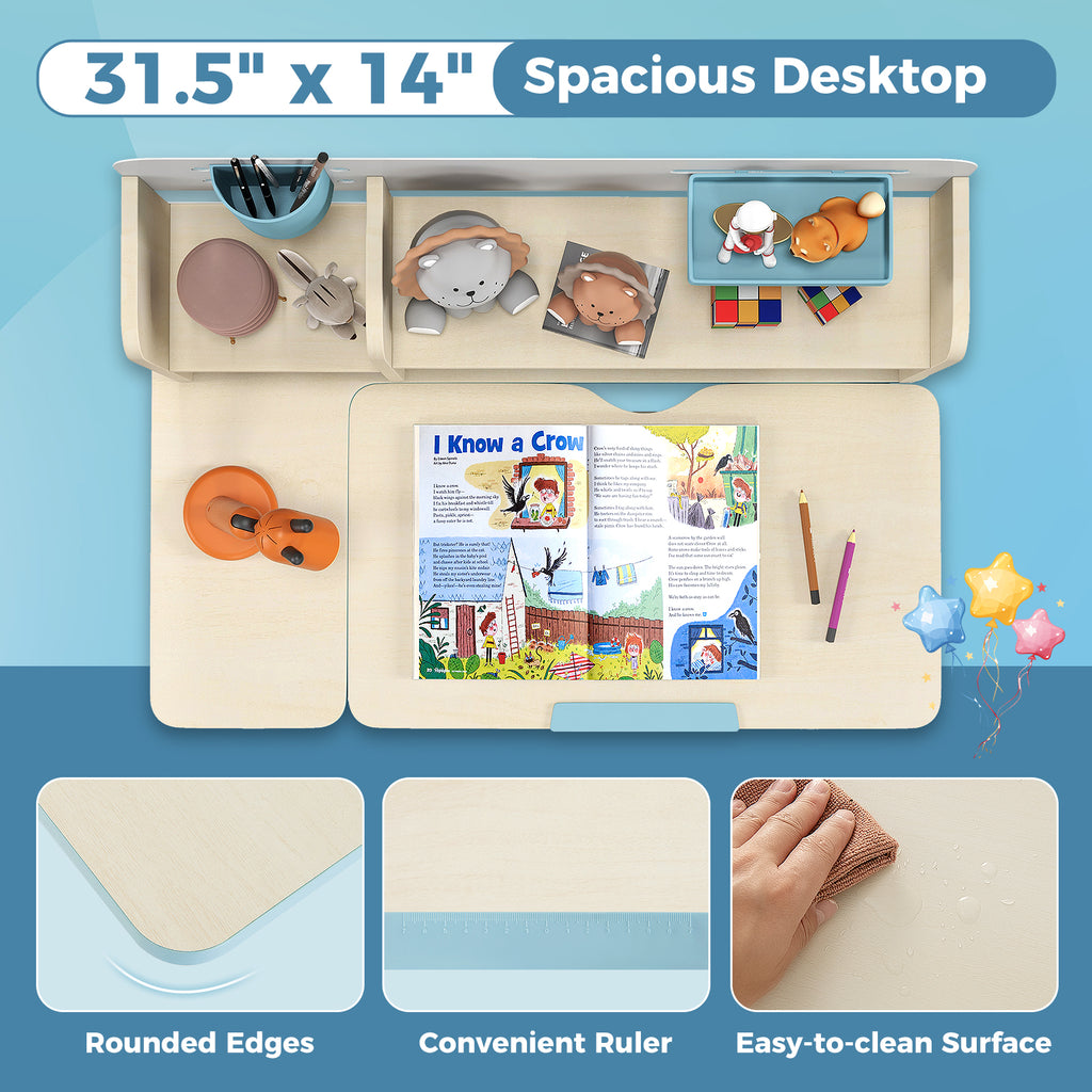 Kids Study Desk with Adjustable Height & Tilt Desktop - Blue Variation