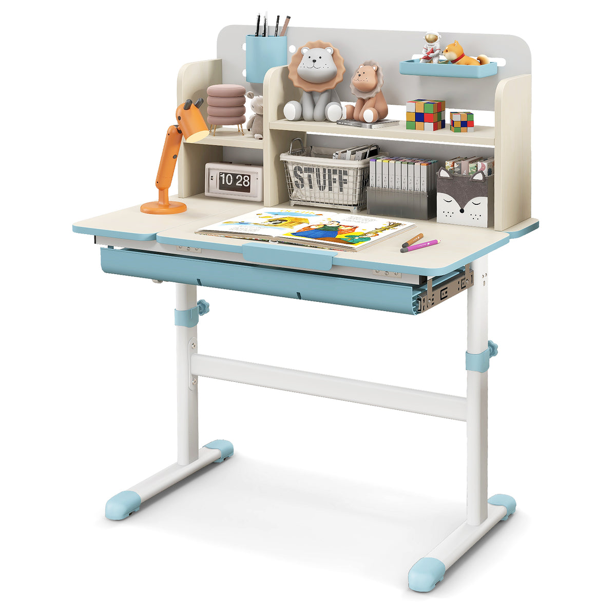 Kids Study Desk with Adjustable Height & Tilt Desktop - Blue Variation