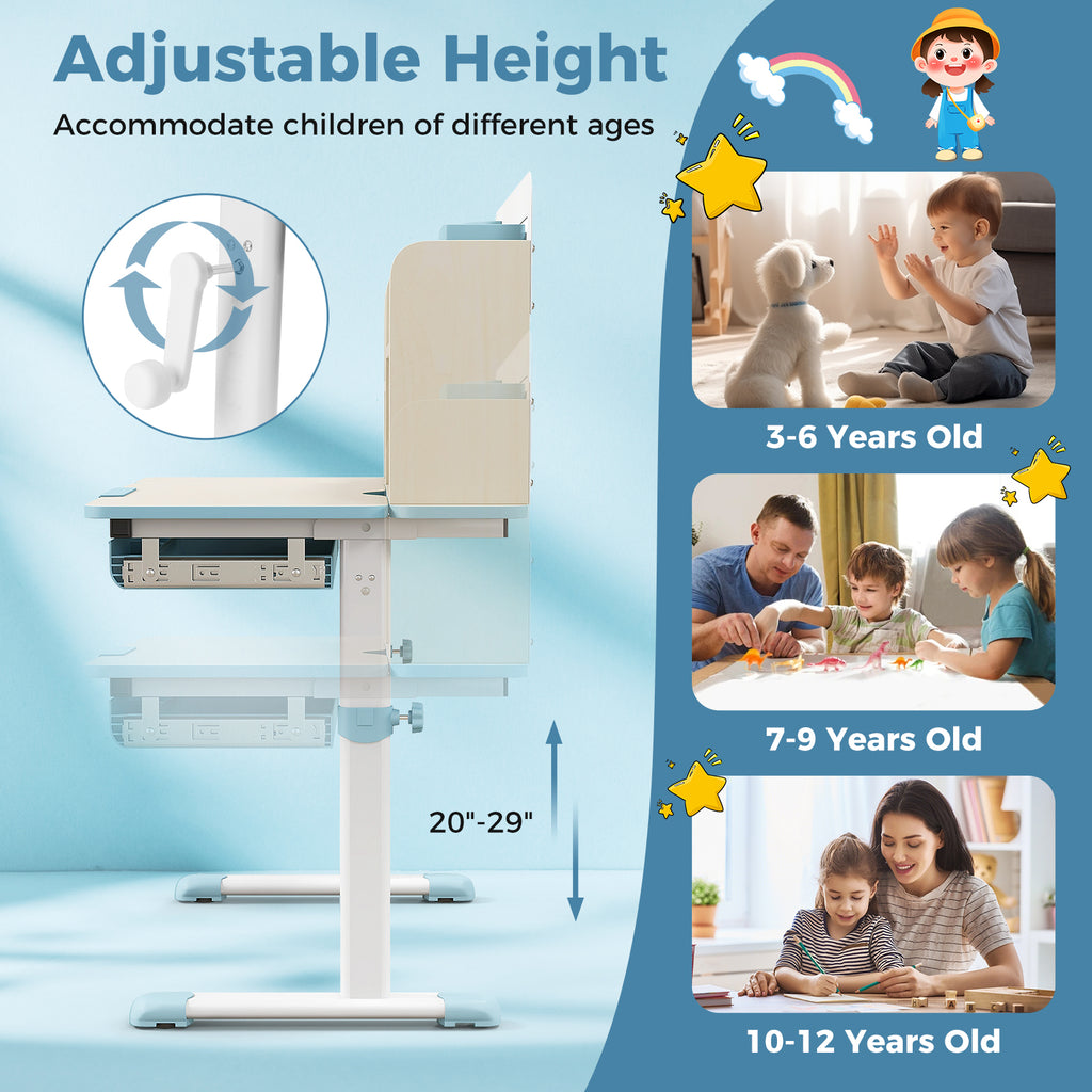 Kids Study Desk with Adjustable Height & Tilt Desktop - Blue Variation