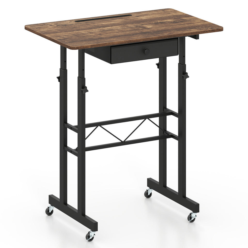 Height Adjustable Laptop Desk with Wheels - Rustic Brown