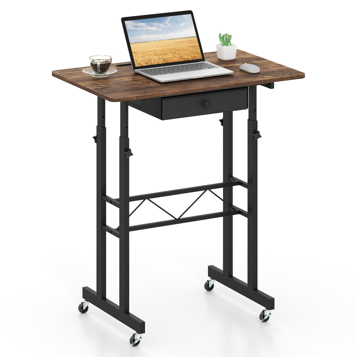 Height Adjustable Laptop Desk with Wheels - Rustic Brown