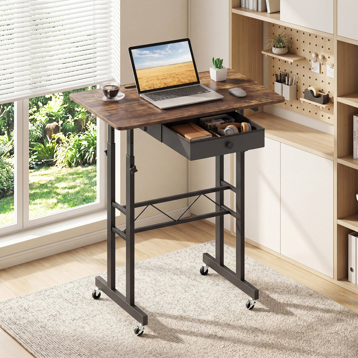 Height Adjustable Laptop Desk with Wheels - Rustic Brown