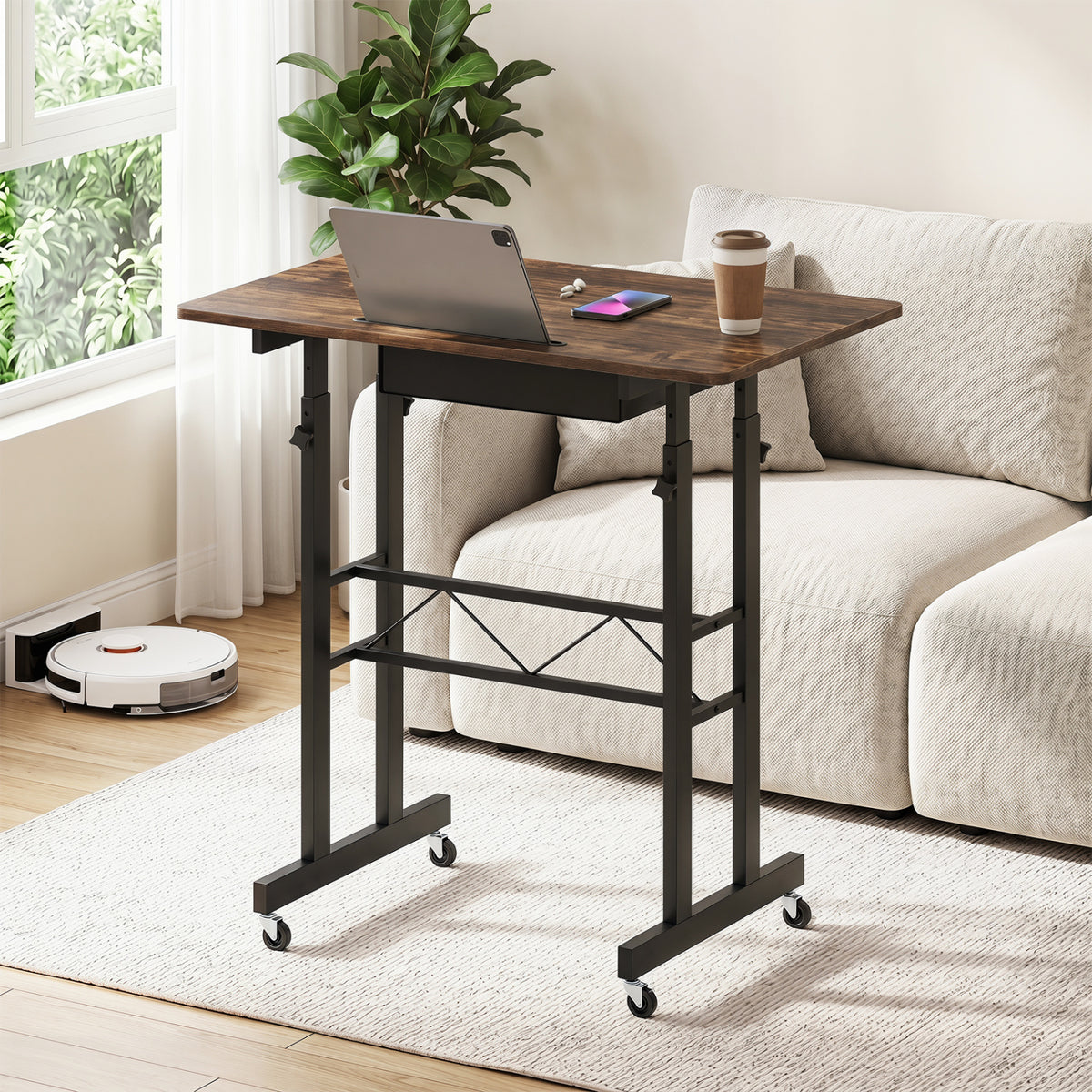 Height Adjustable Laptop Desk with Wheels - Rustic Brown