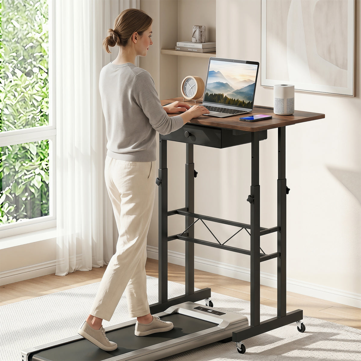 Height Adjustable Laptop Desk with Wheels - Rustic Brown