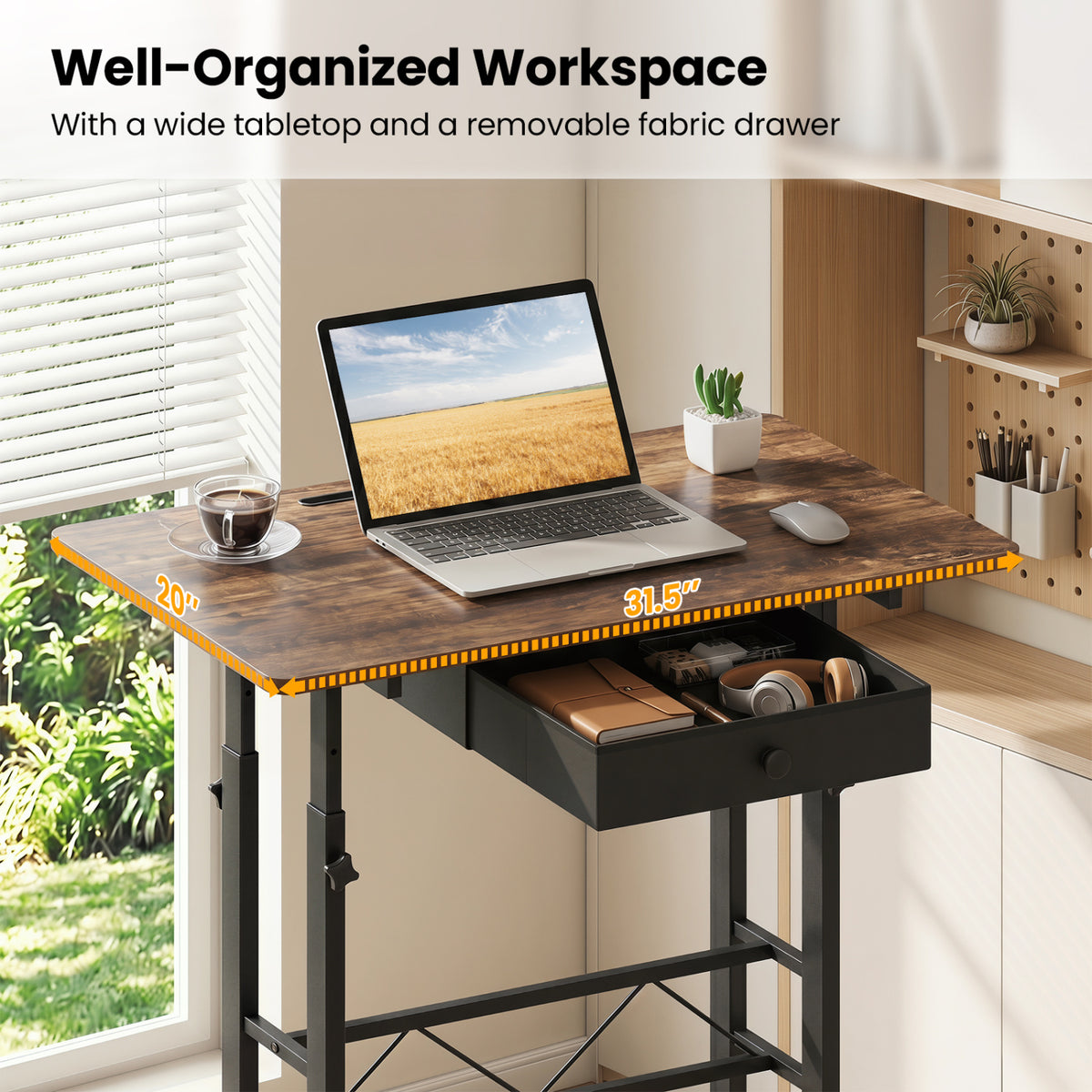 Height Adjustable Laptop Desk with Wheels - Rustic Brown