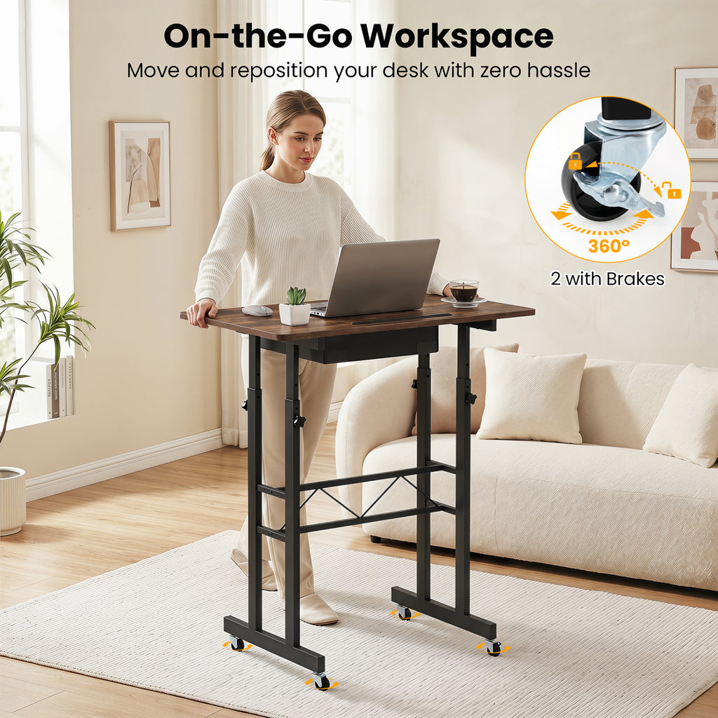 Height Adjustable Laptop Desk with Wheels - Rustic Brown