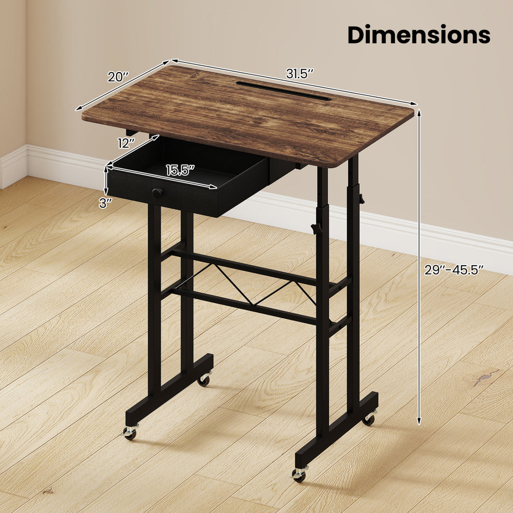 Height Adjustable Laptop Desk with Wheels - Rustic Brown