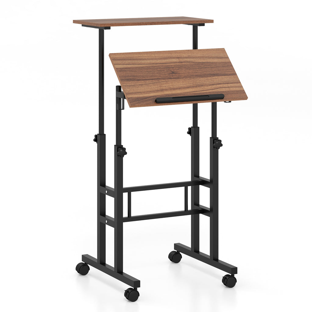 Height Adjustable Mobile Standing Desk with Tilting Desktop - Natural