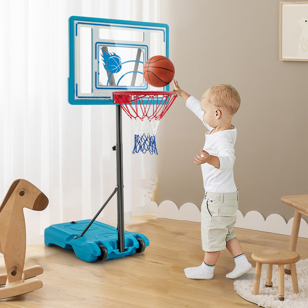 Portable Pool Basketball Hoop 3.8-4.4ft Height Adjustable with Wheels - Kids & Adults, Blue, 2-in-1 Variation