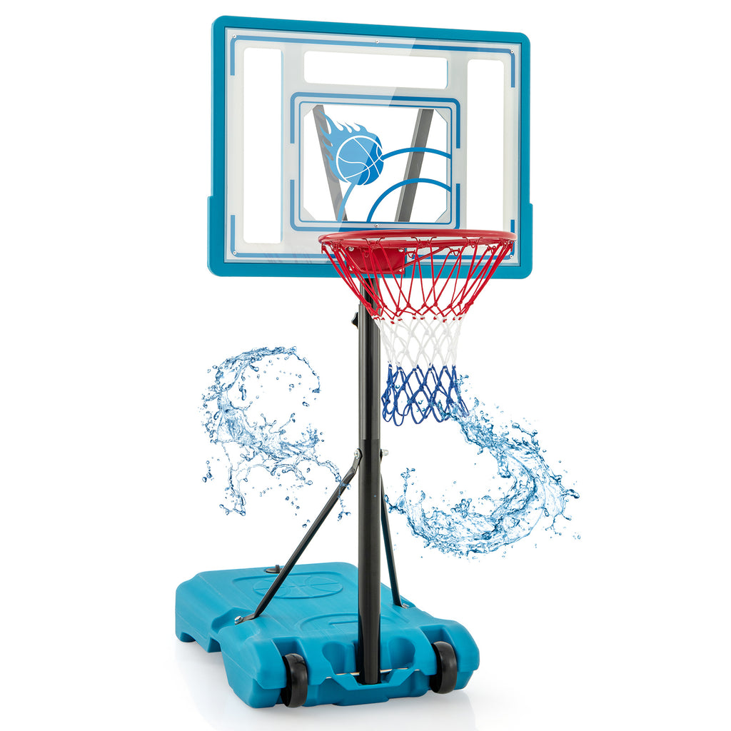 Portable Pool Basketball Hoop 3.8-4.4ft Height Adjustable with Wheels - Kids & Adults, Blue, 2-in-1 Variation