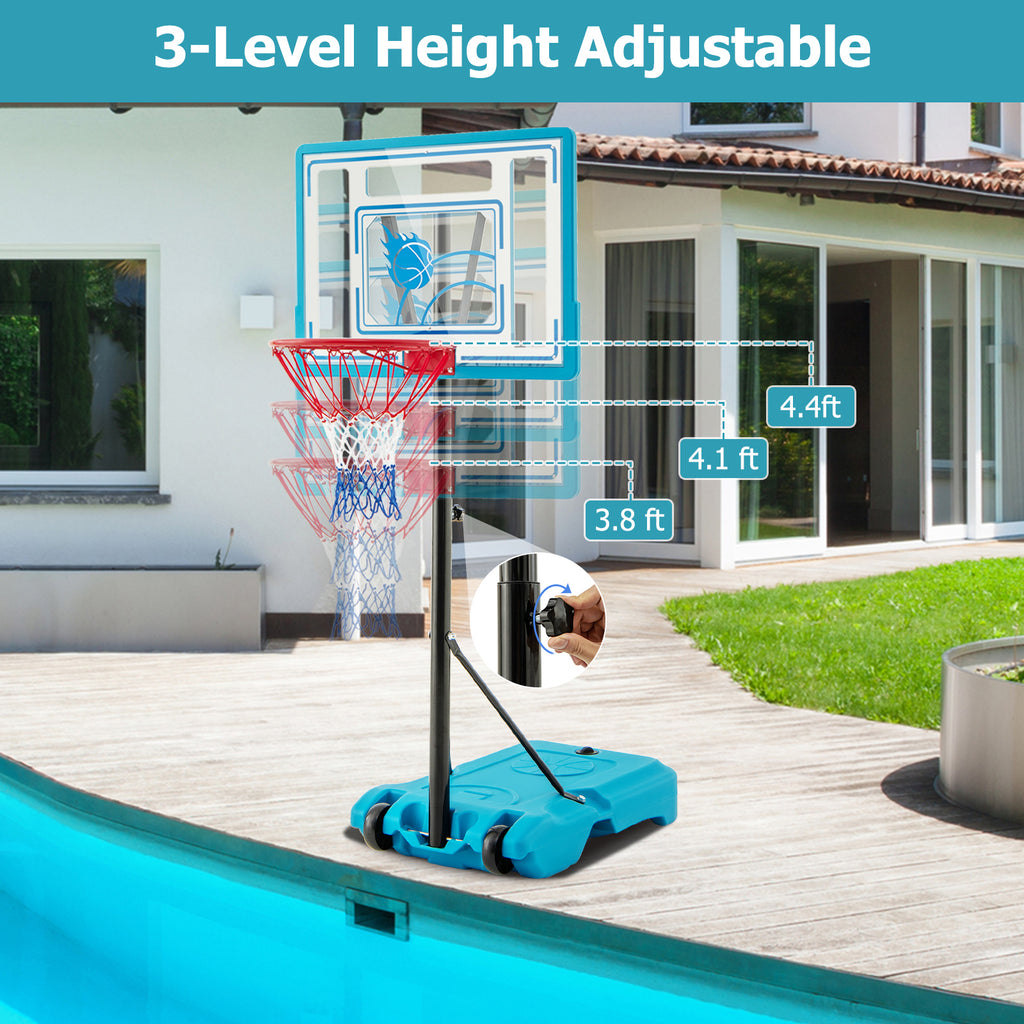 Portable Pool Basketball Hoop 3.8-4.4ft Height Adjustable with Wheels - Kids & Adults, Blue, 2-in-1 Variation