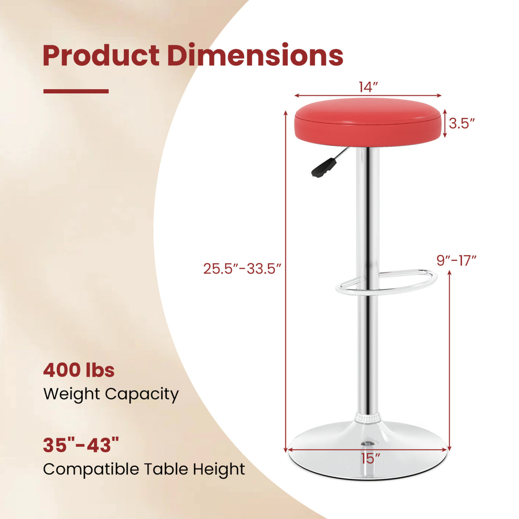 Height-Adjustable Bar Stool with 360° Swivel - Red