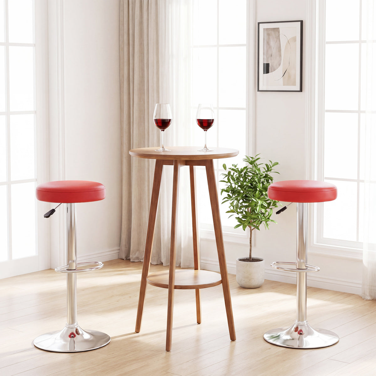 Height-Adjustable Bar Stool with 360° Swivel - Red