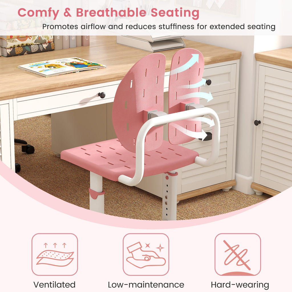 Height-Adjustable Kid's Study Chair with Double Back Support Pink Breathable Holes