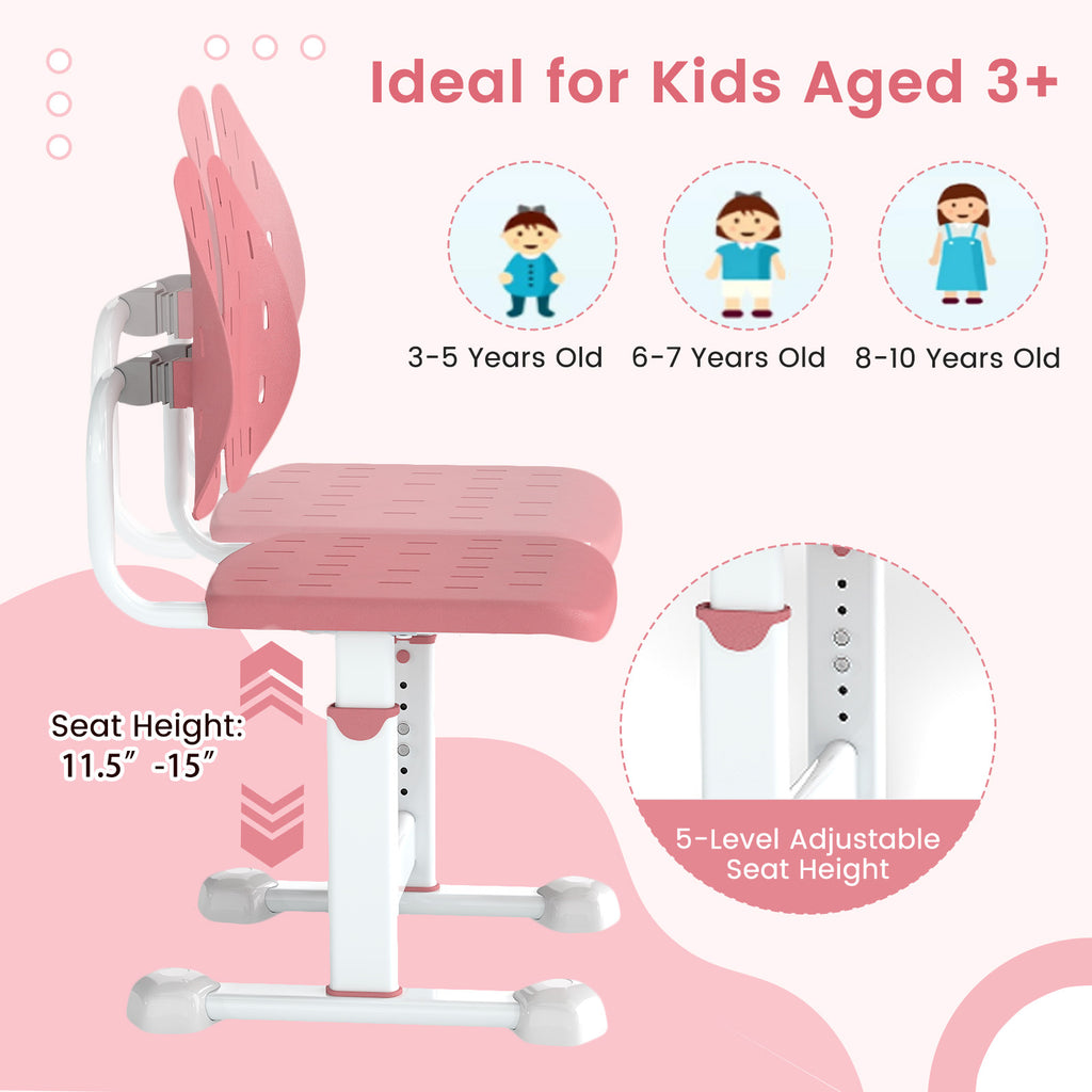 Height-Adjustable Kid's Study Chair with Double Back Support Pink Breathable Holes