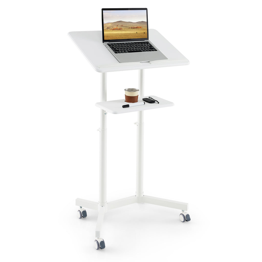 Mobile Lectern Podium Height-Adjustable Rolling Cart - Black