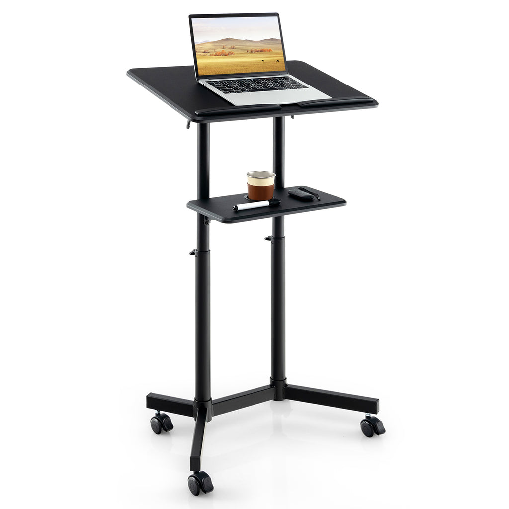 Mobile Lectern Podium Height-adjustable Rolling Laptop Cart with