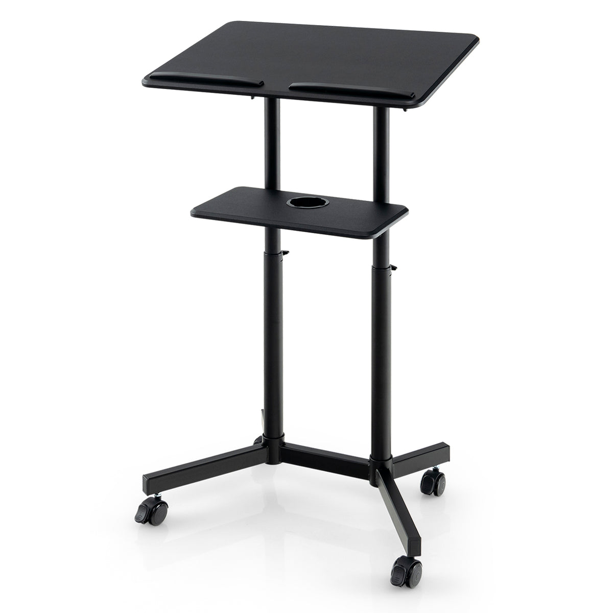 Mobile Lectern Podium Height-Adjustable Rolling Cart - Black