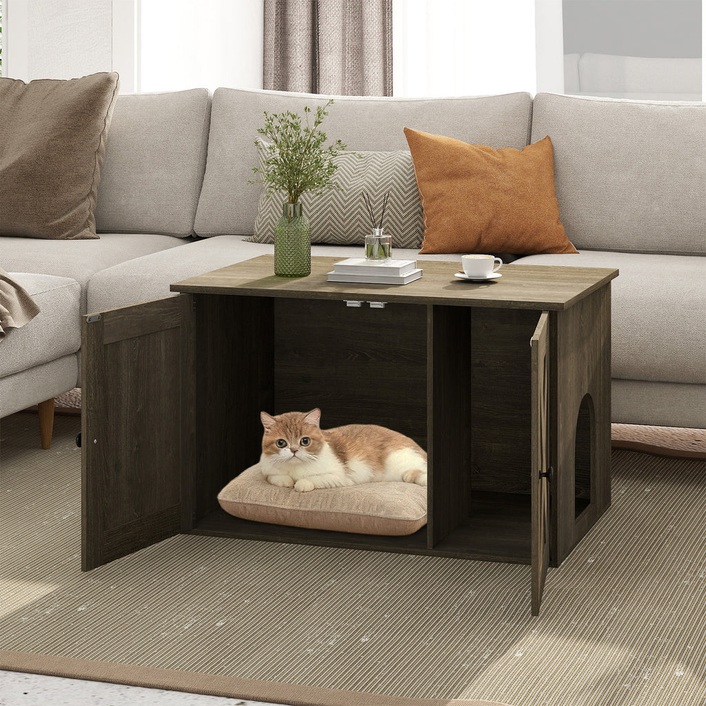 Hidden Cat Litter Box Enclosure Furniture with Divider - Oak Variation