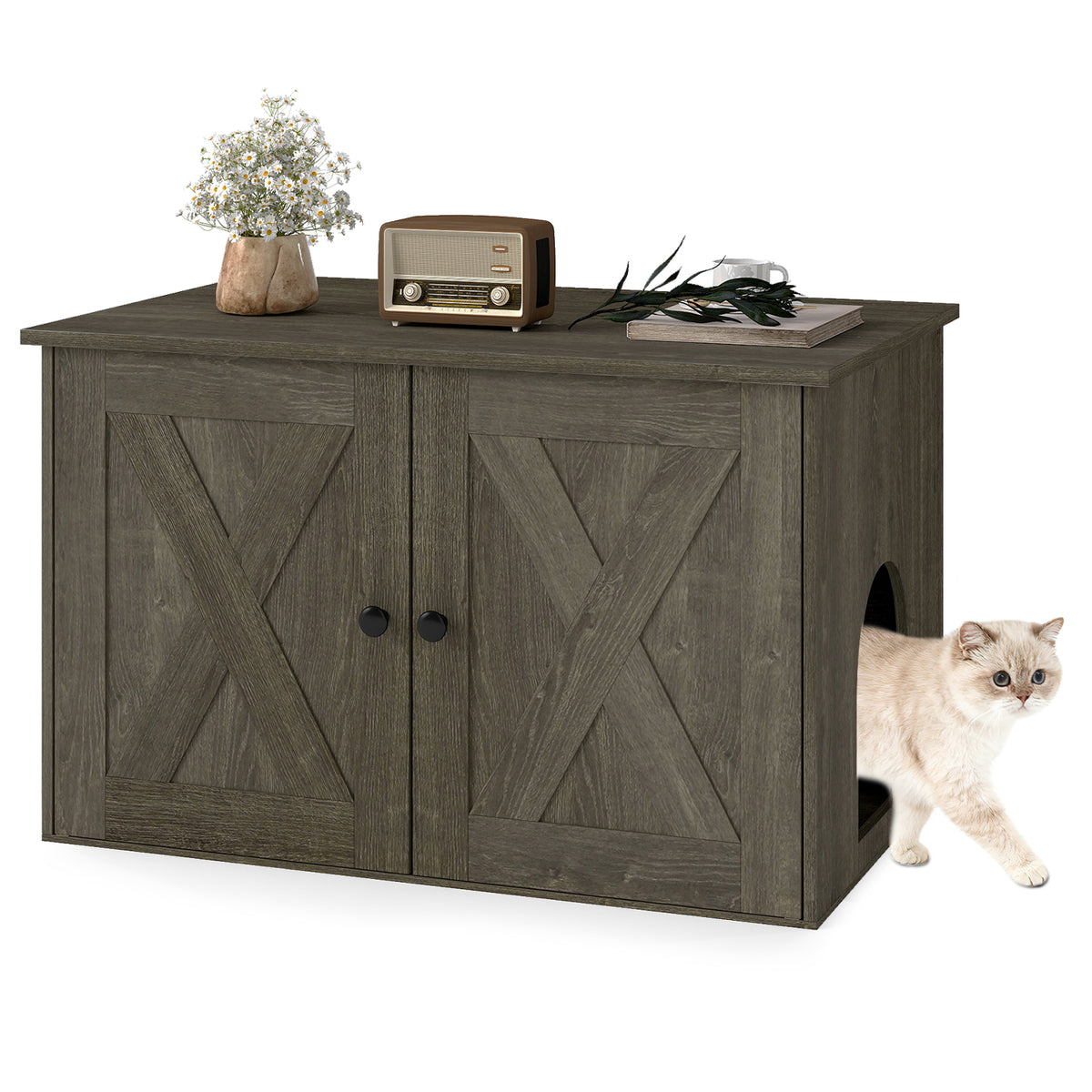 Hidden Cat Litter Box Enclosure Furniture with Divider - Oak Variation