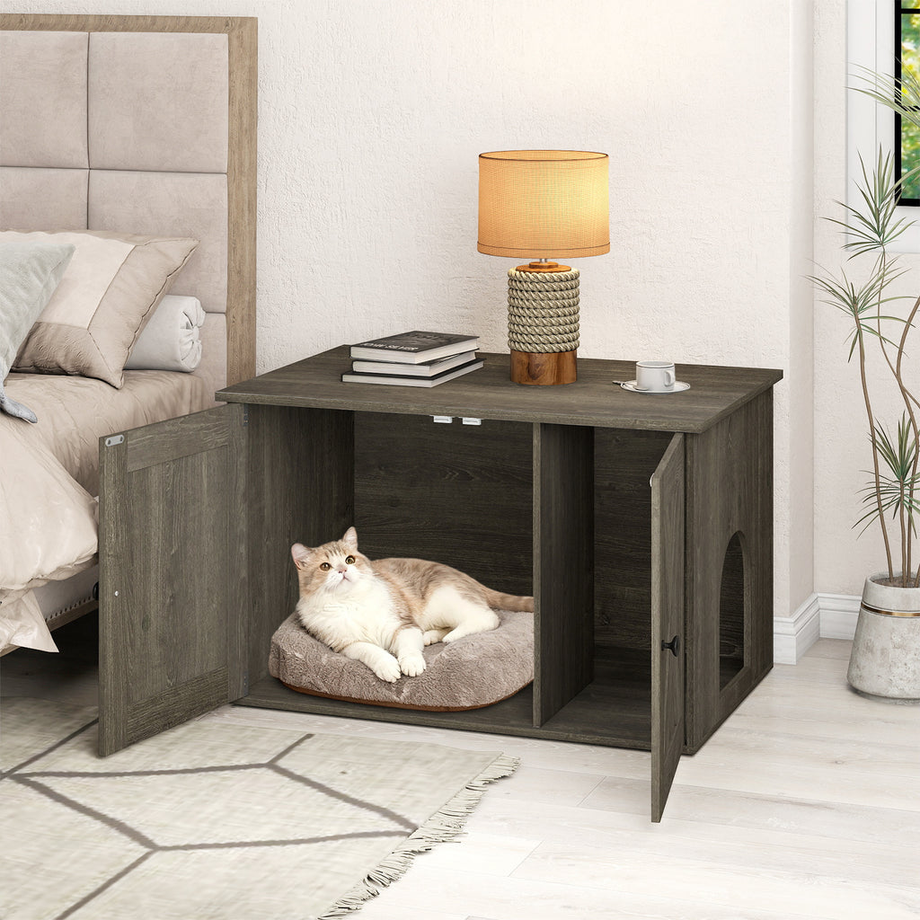 Hidden Cat Litter Box Enclosure Furniture with Divider - Oak Variation