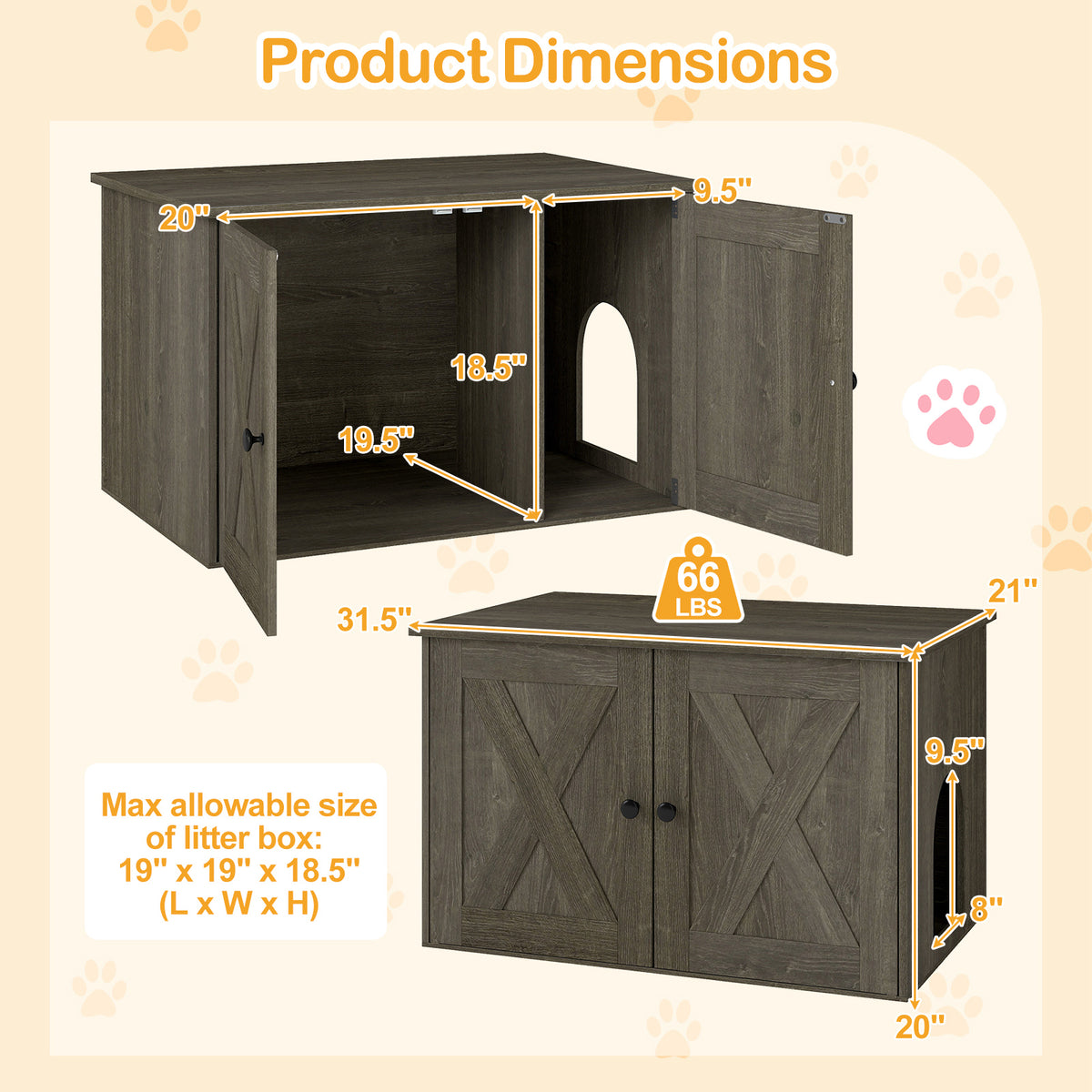 Hidden Cat Litter Box Enclosure Furniture with Divider - Oak Variation