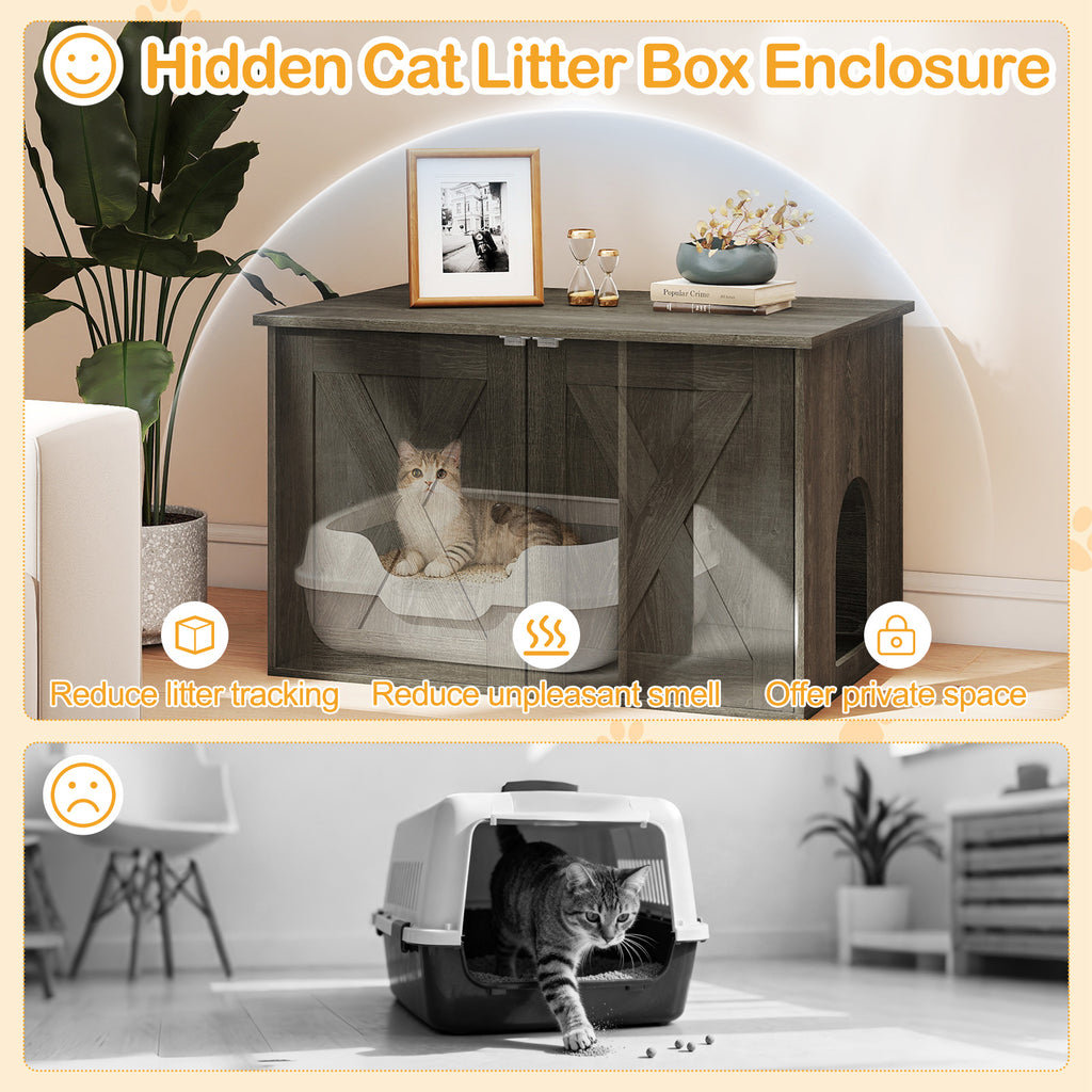 Hidden Cat Litter Box Enclosure Furniture with Divider - Oak Variation