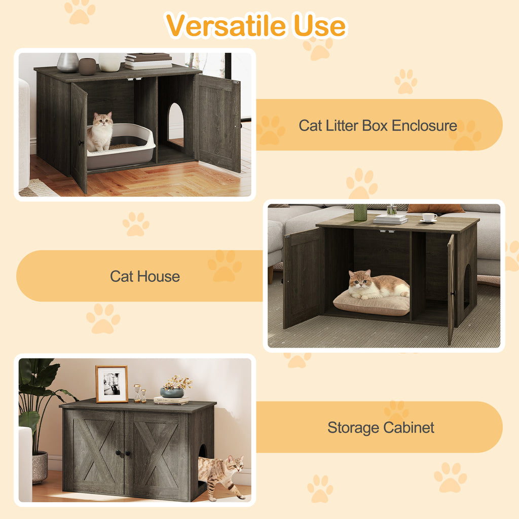 Hidden Cat Litter Box Enclosure Furniture with Divider - Oak Variation