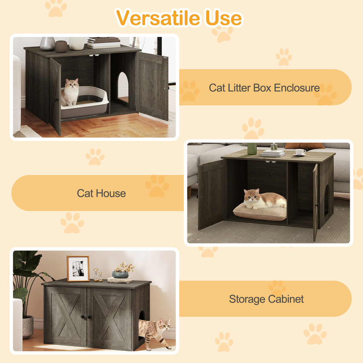 Hidden Cat Litter Box Enclosure Furniture with Divider - Oak Variation