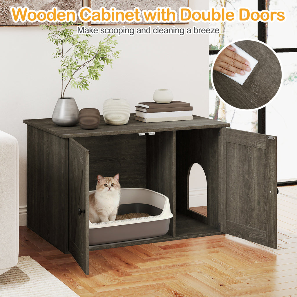 Hidden Cat Litter Box Enclosure Furniture with Divider - Oak Variation
