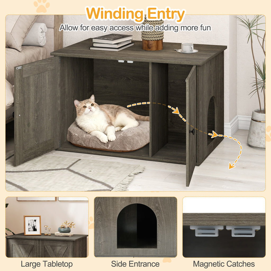 Hidden Cat Litter Box Enclosure Furniture with Divider - Oak Variation