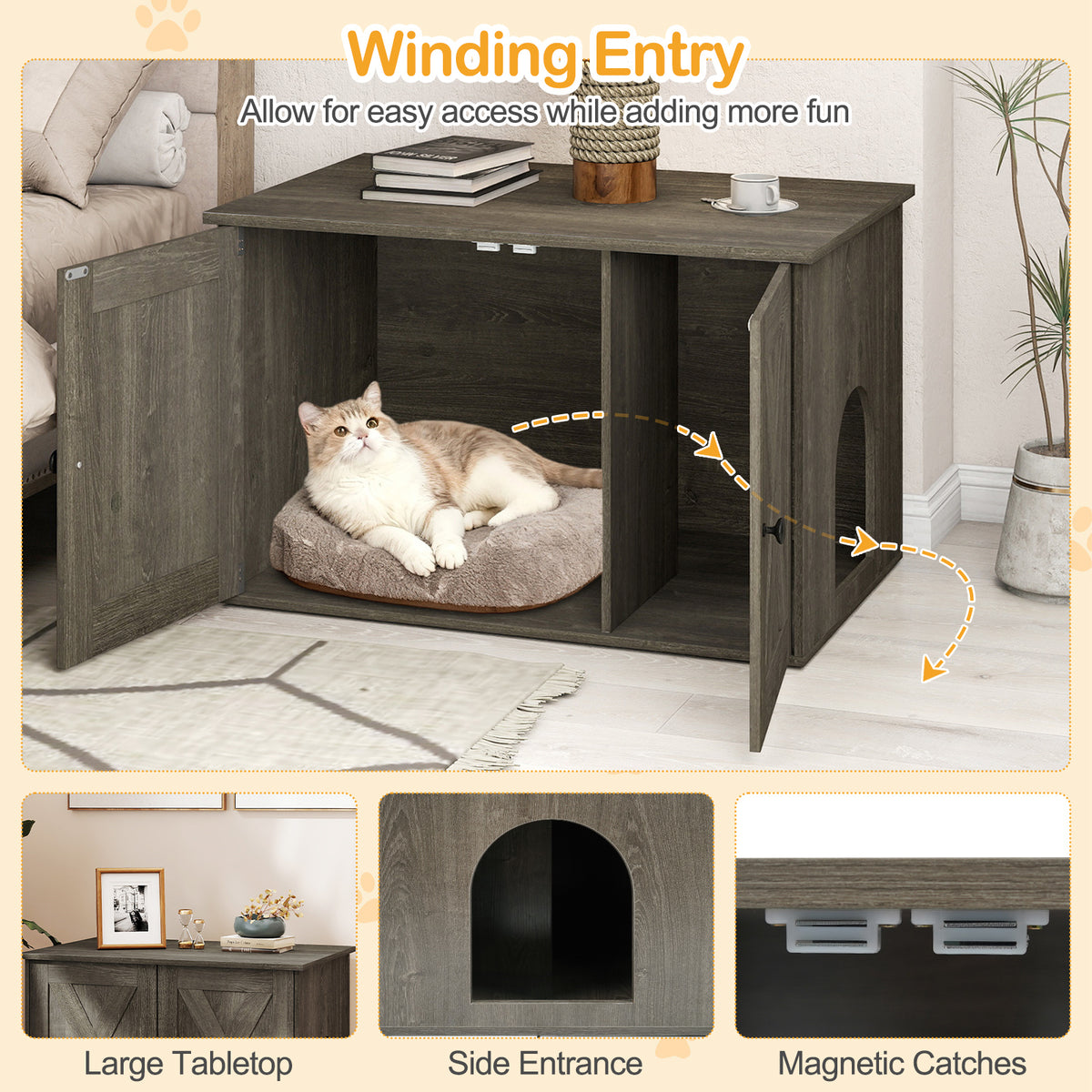 Hidden Cat Litter Box Enclosure Furniture with Divider - Oak Variation