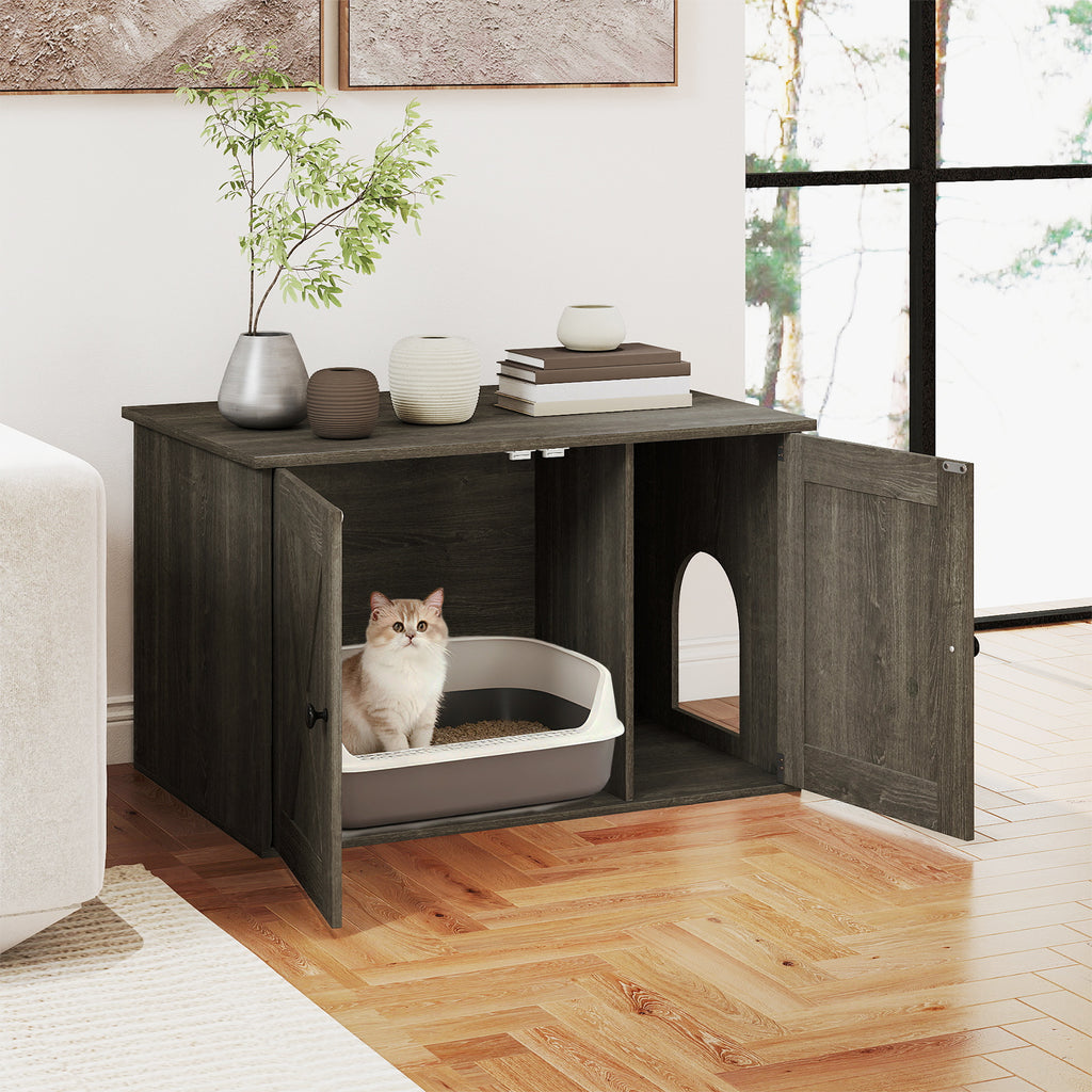 Hidden Cat Litter Box Enclosure Furniture with Divider - Oak Variation