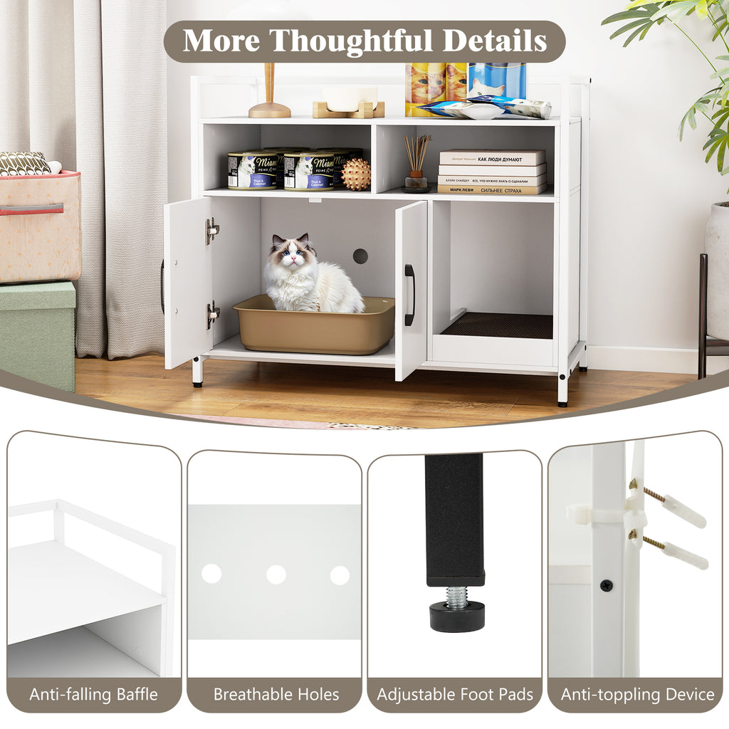 Hidden Cat Washroom Cabinet with Double Doors & Scratch Cardboard - Off White