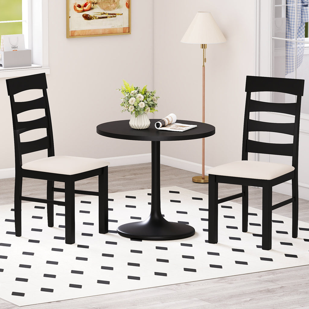 High Back Dining Chair Set of 2 with Padded Seat - Design C, Black