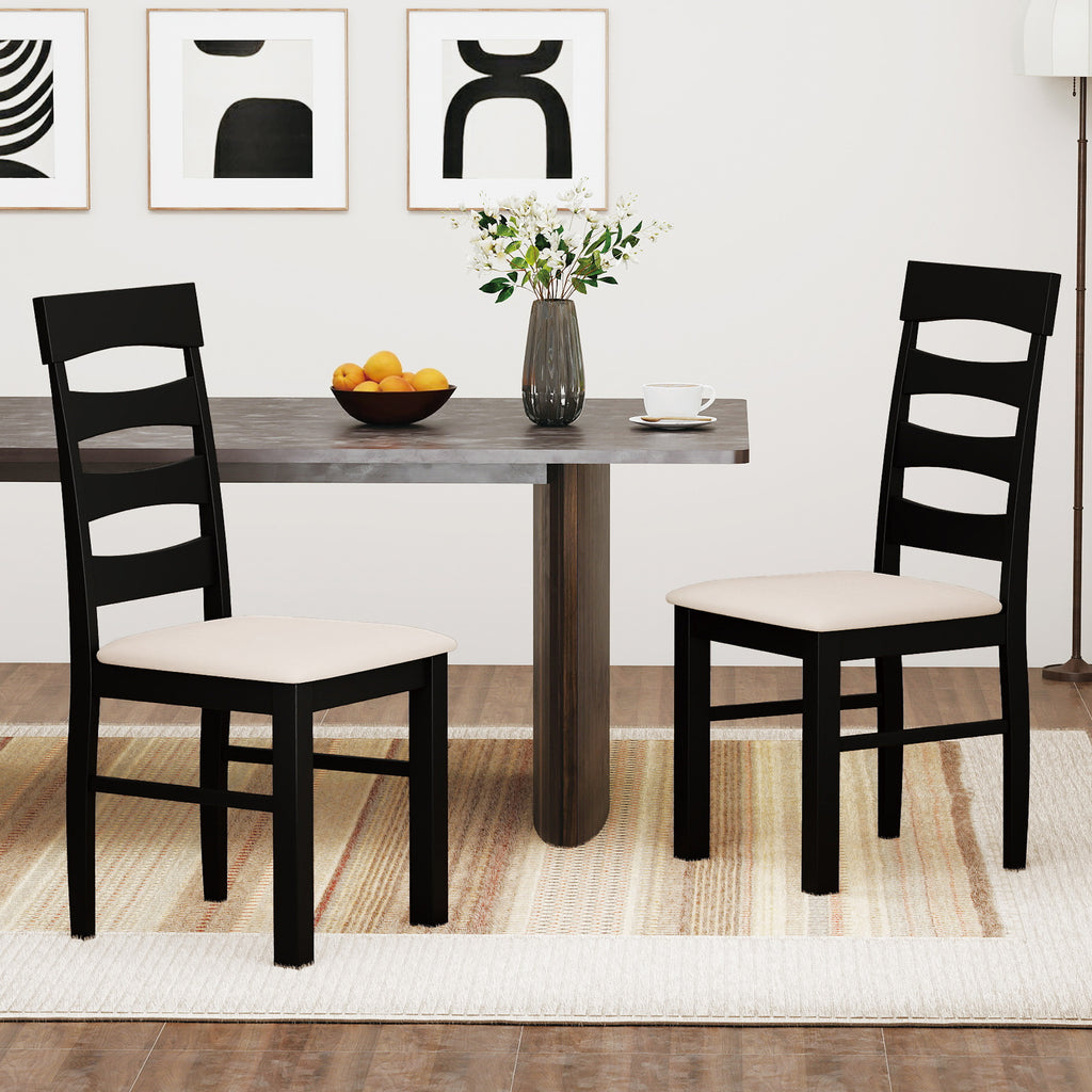 High Back Dining Chair Set of 2 with Padded Seat - Design C, Black