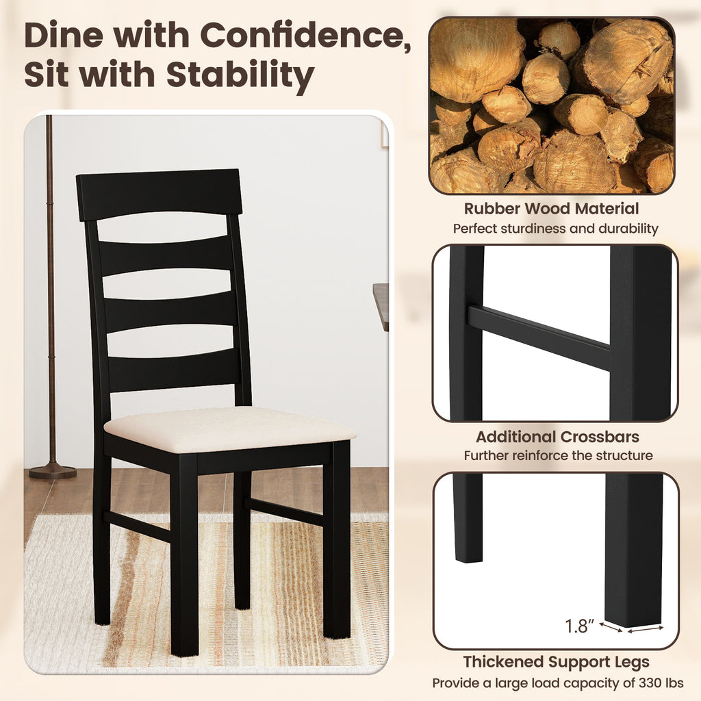 High Back Dining Chair Set of 2 with Padded Seat - Design C, Black