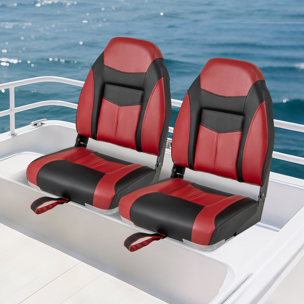 High Back Folding Boat Seat Set with Waterproof PVC Cushion - 1 Piece