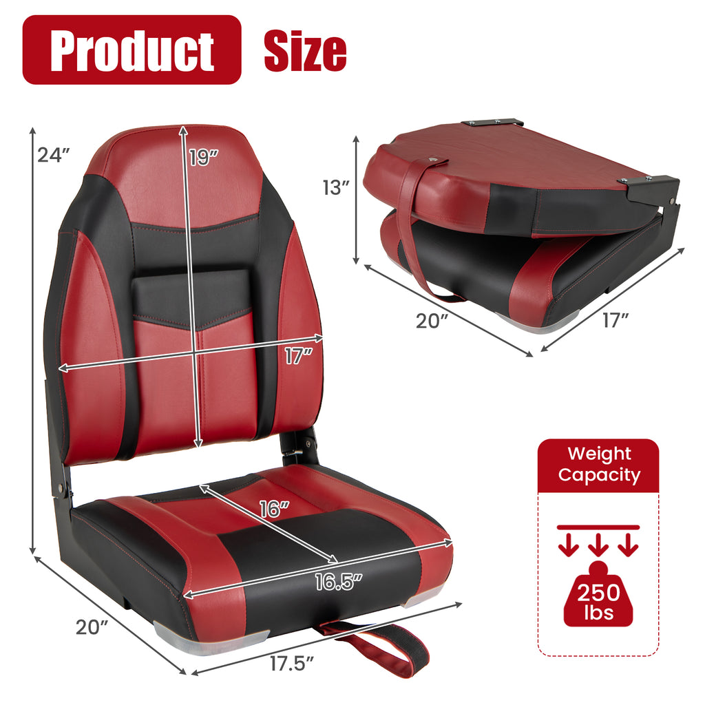 High Back Folding Boat Seat Set with Waterproof PVC Cushion - 1 Piece