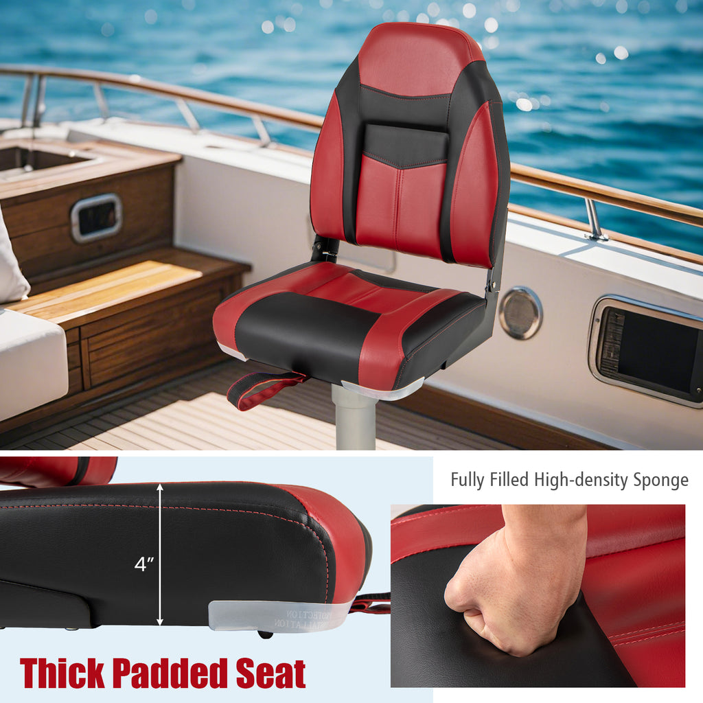 High Back Folding Boat Seat Set with Waterproof PVC Cushion - 1 Piece