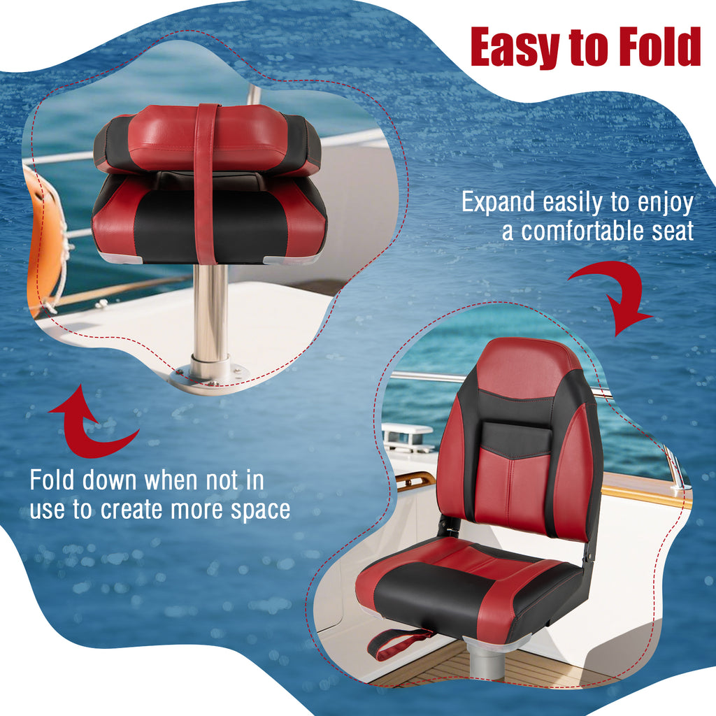 High Back Folding Boat Seat Set with Waterproof PVC Cushion - 1 Piece