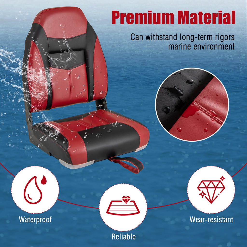 High Back Folding Boat Seat Set with Waterproof PVC Cushion - 1 Piece