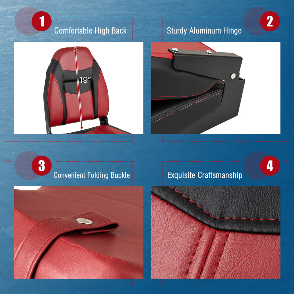 High Back Folding Boat Seat Set with Waterproof PVC Cushion - 1 Piece