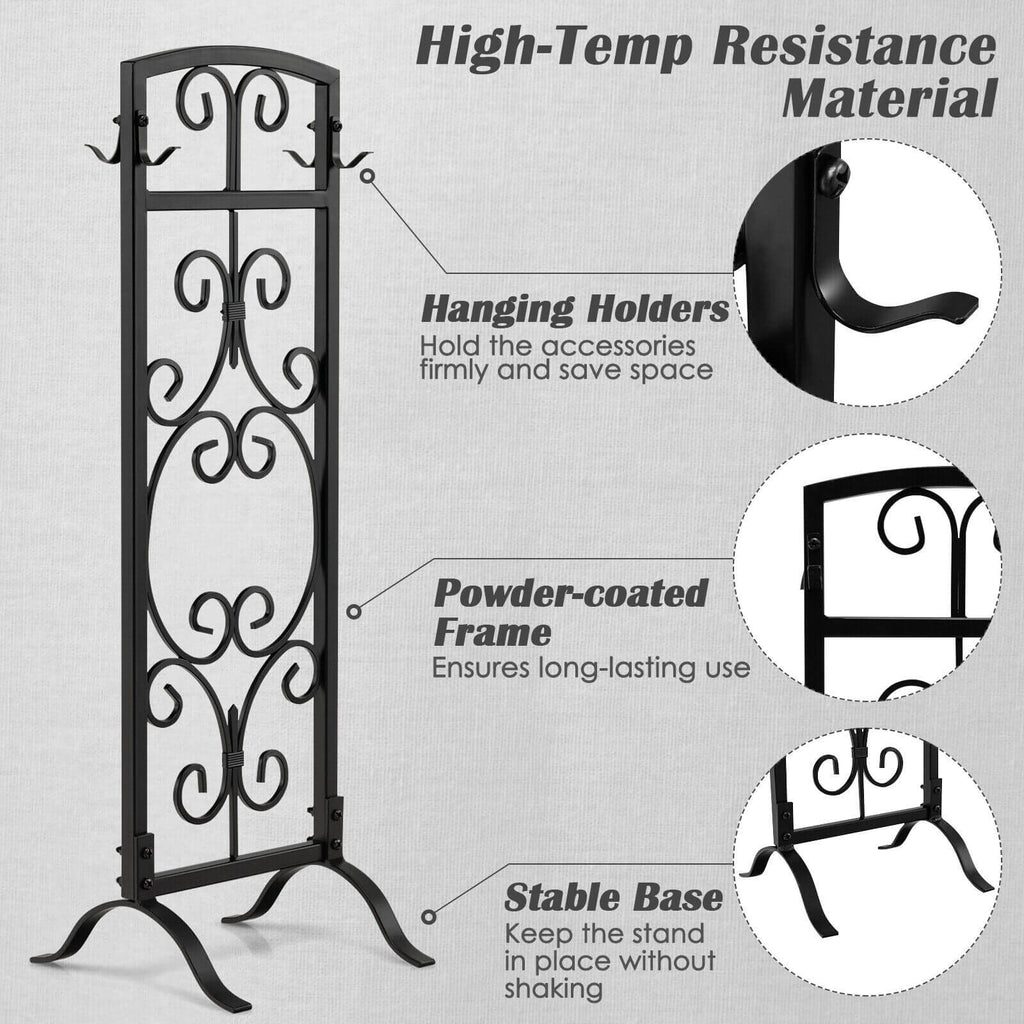 5 Piece Wrought Iron Fireplace Tools with Decor Holder
