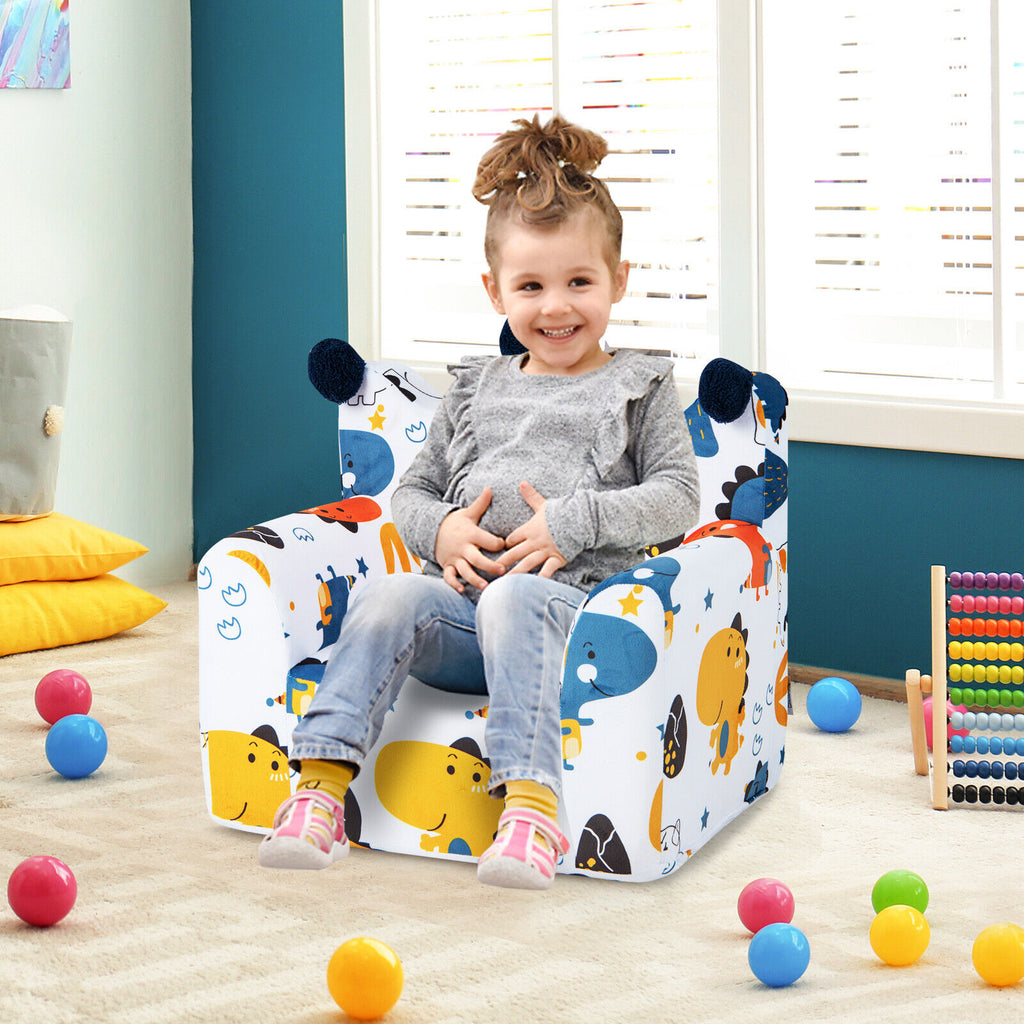 Kids Sofa with Armrest & Extra Pillow - Blue, High-Density Padding, No Assembly