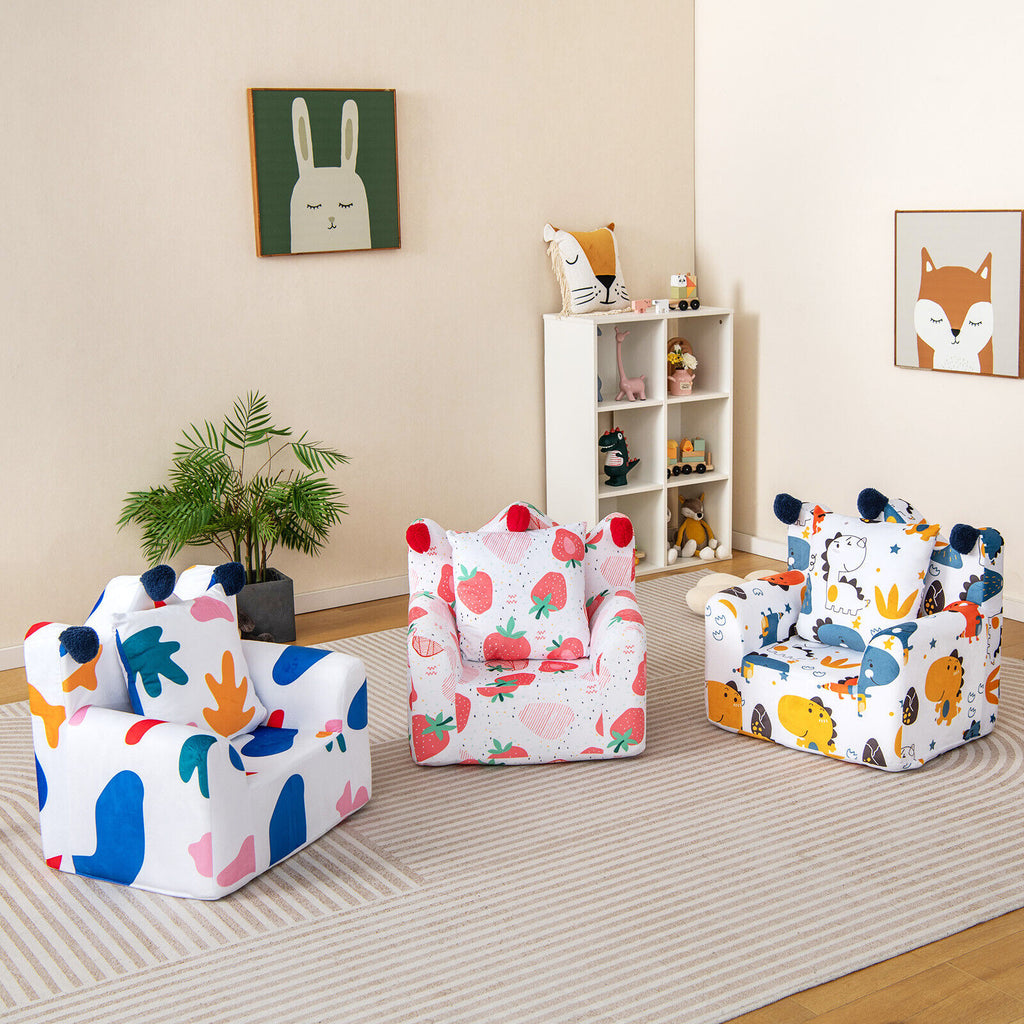 Kids Sofa with Armrest & Extra Pillow - Blue, High-Density Padding, No Assembly